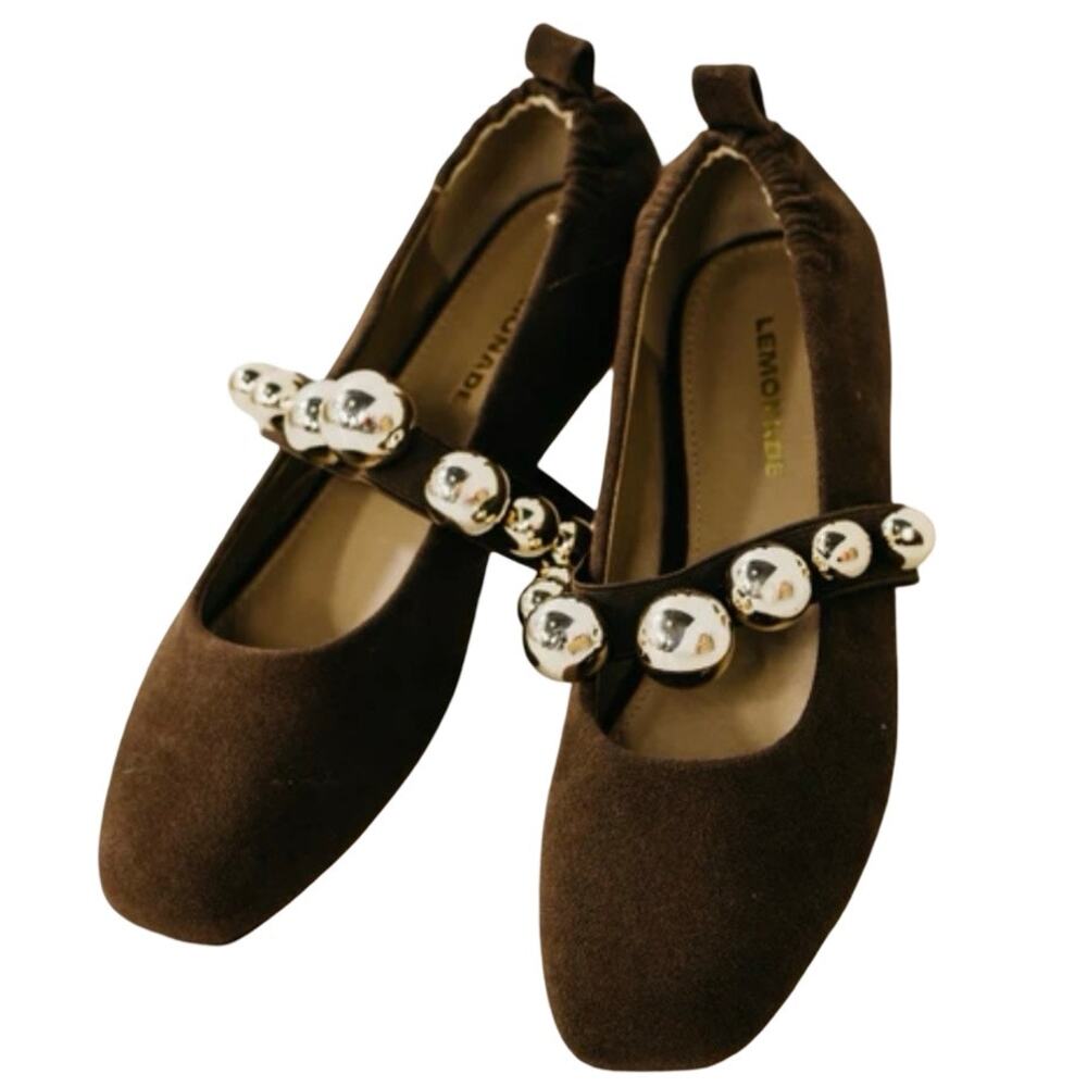 Lemonade The Colleen Ballet Flat Chocolate Brown Gold Metallic Pearl Strap Sz 8